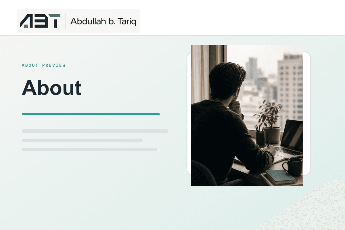 Mini browser preview of the About page