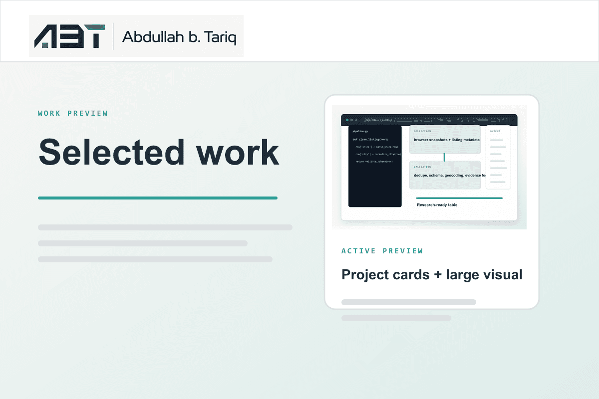 Mini browser preview of the Work page